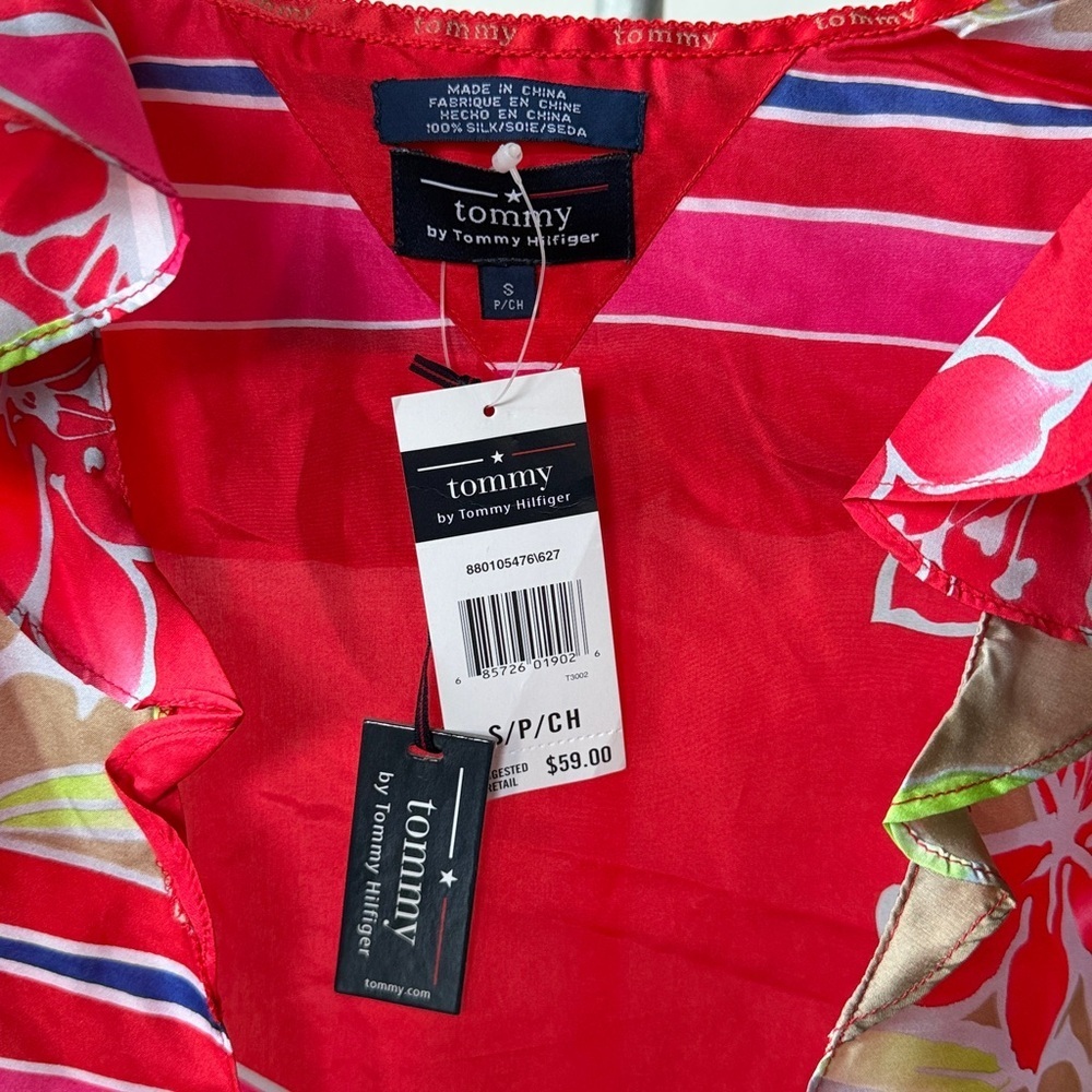 NWT Tommy Hilfiger Tie front Silk Blouse Size Small - Picture 2 of 3